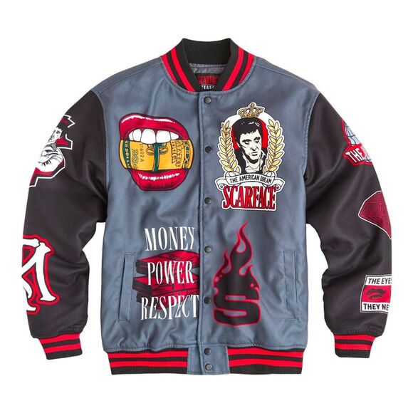 Reason Clothing Varsity Jacket Scarface Mens Grey SFR5-001